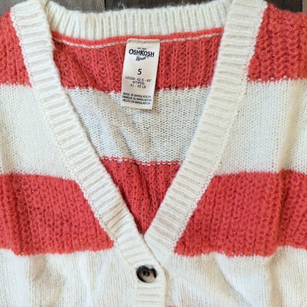 NWT Oshkosh B'gosh Girls Knit Sweater Orange Striped Cardigan L/S Top 5T… - Picture 2 of 3